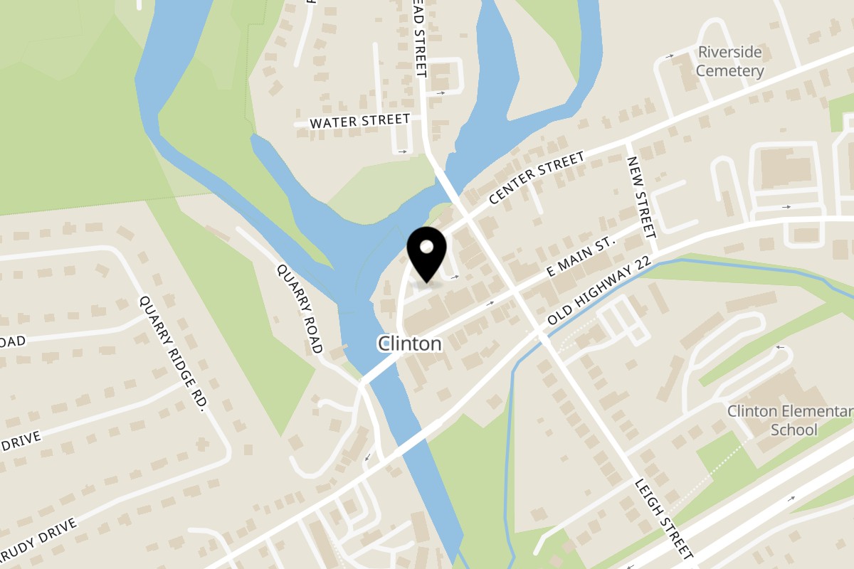 Map showing the location of Village Mediterranean Grill Clinton, NJ on 12 Lower Center St in Clinton